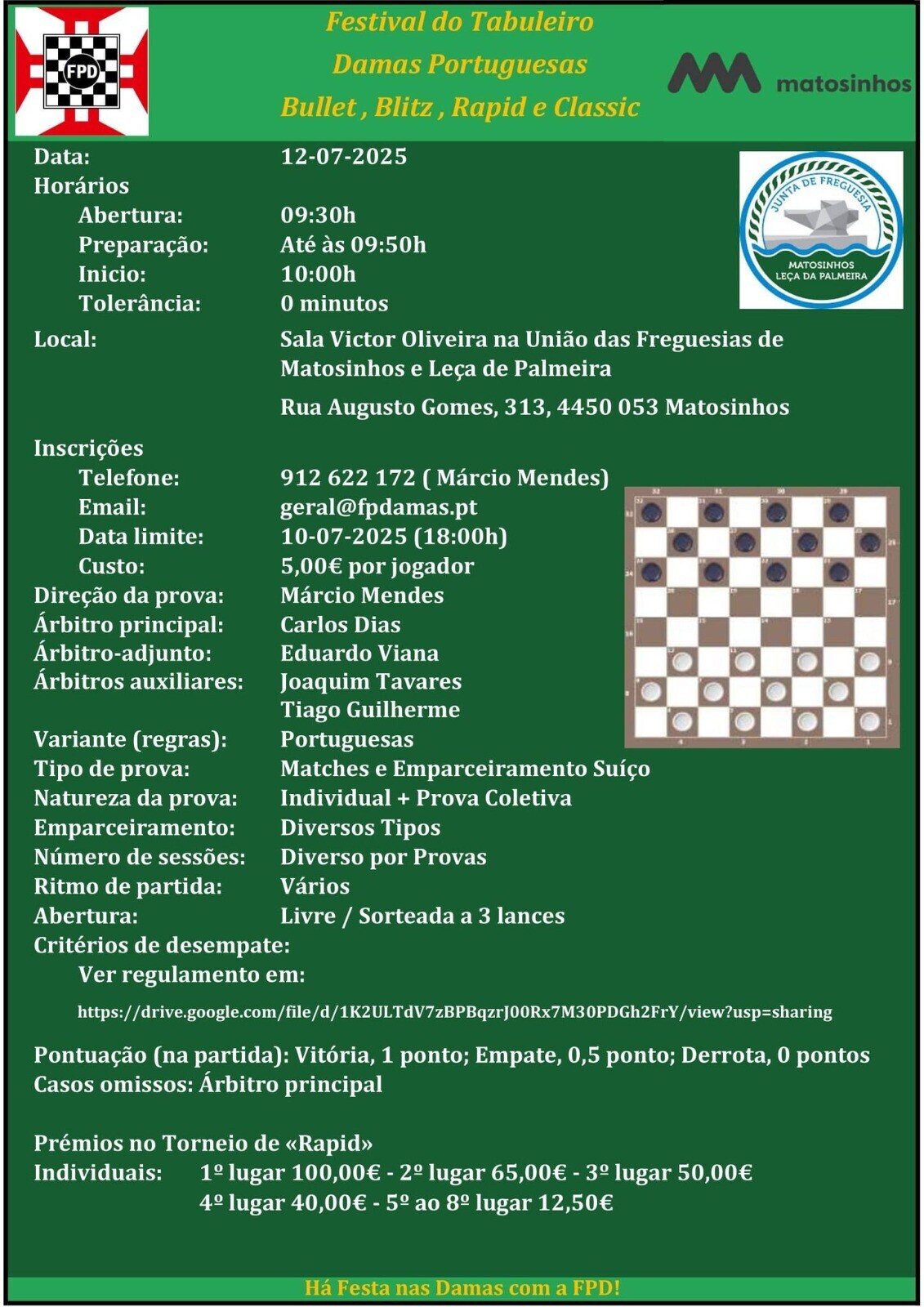 Festival de Tabuleiro Damas Portuguesas