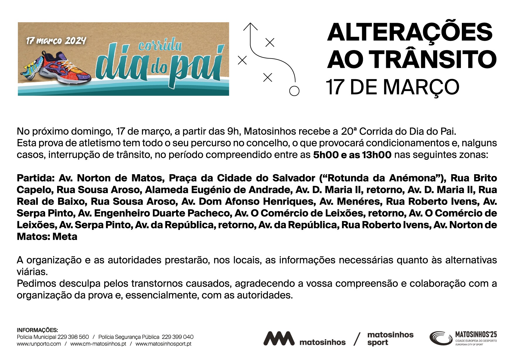 Aviso corte ruas corrida dia do pai 24